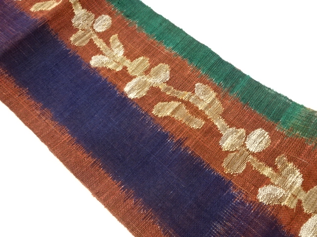 JAPANESE NAGOYA OBI FOR SUMMER / TSUMUGI / WOVEN ABSTRACT FLORAL PLANTS